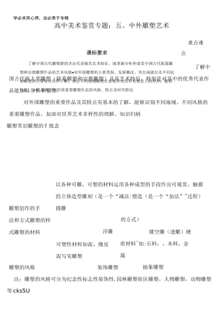 美术：高中美术鉴赏专题：中外雕塑艺术