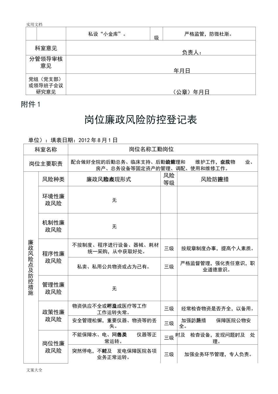 卫生院廉政风险防控登记表_第2页