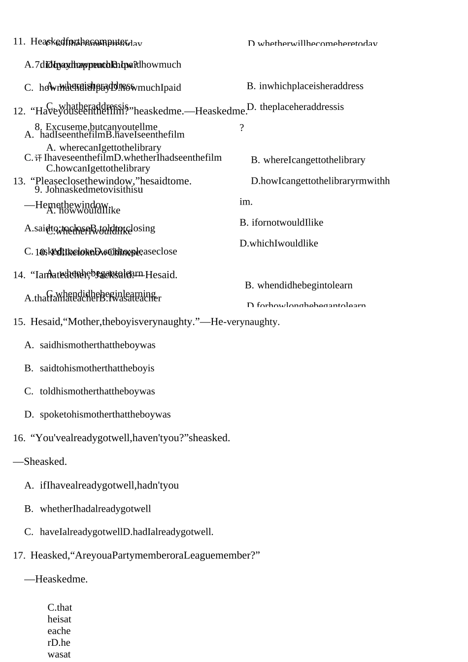 高一英语必修一Unit_1直接引语和间接引语练习_第2页