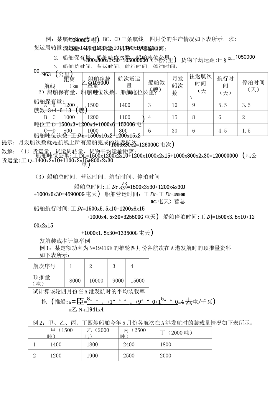 船舶运输管理与经营——计算题例题_第1页