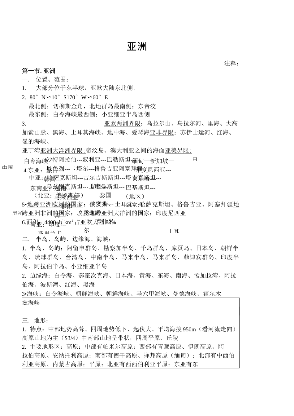 高中区域地理--亚洲知识点整理_第1页