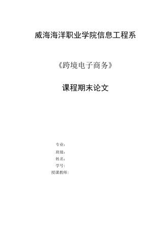 《跨境电子商务》课 程 期 末 论 文