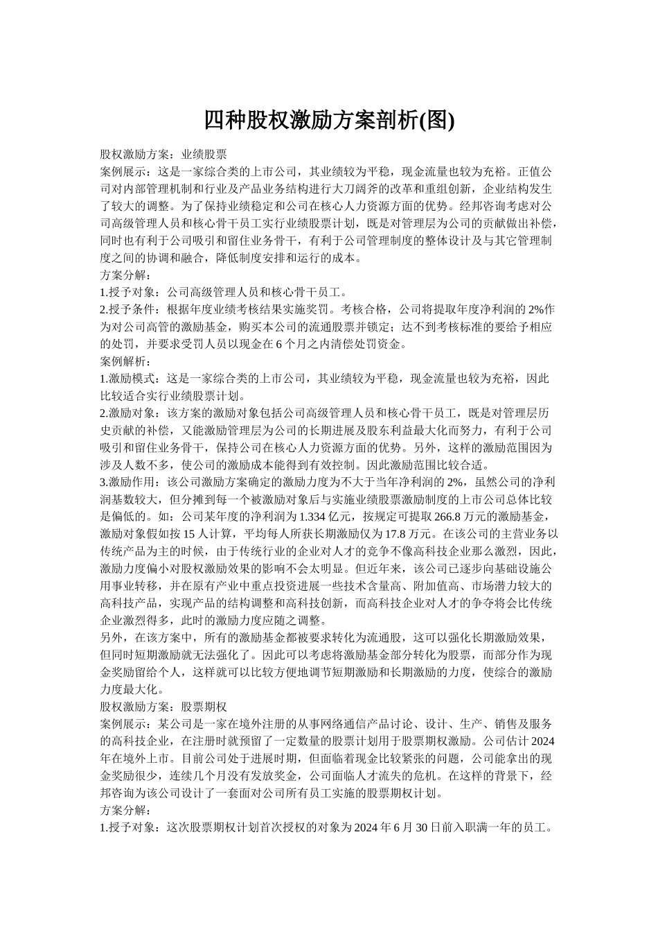 四种股权激励方案_第1页
