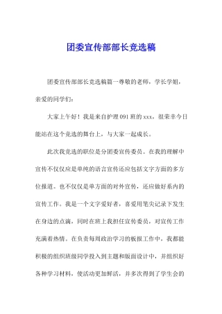 团委宣传部部长竞选稿