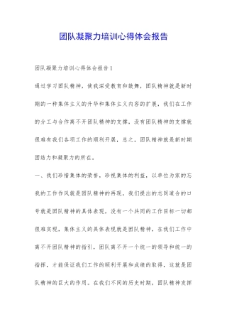 团队凝聚力培训心得体会报告-