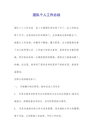 团队个人工作总结-
