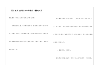 团队建设与执行力心得体会