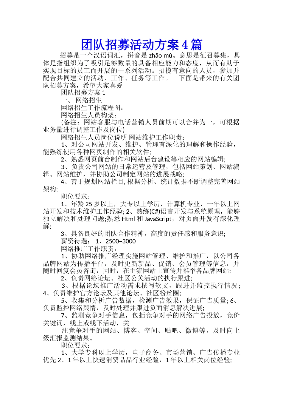 团队招募活动方案4篇_第1页