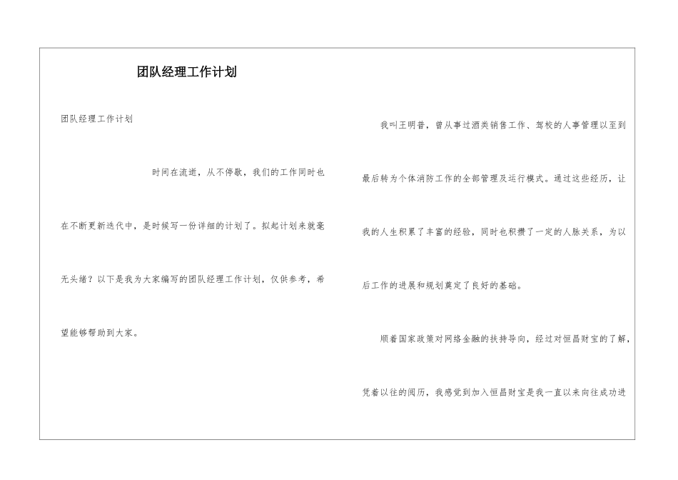 团队经理工作计划_第1页