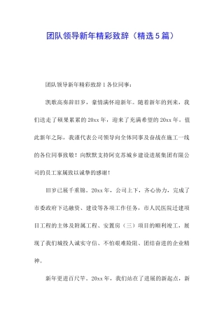 团队领导新年精彩致辞