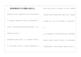 团队销售经理工作计划精选3篇
