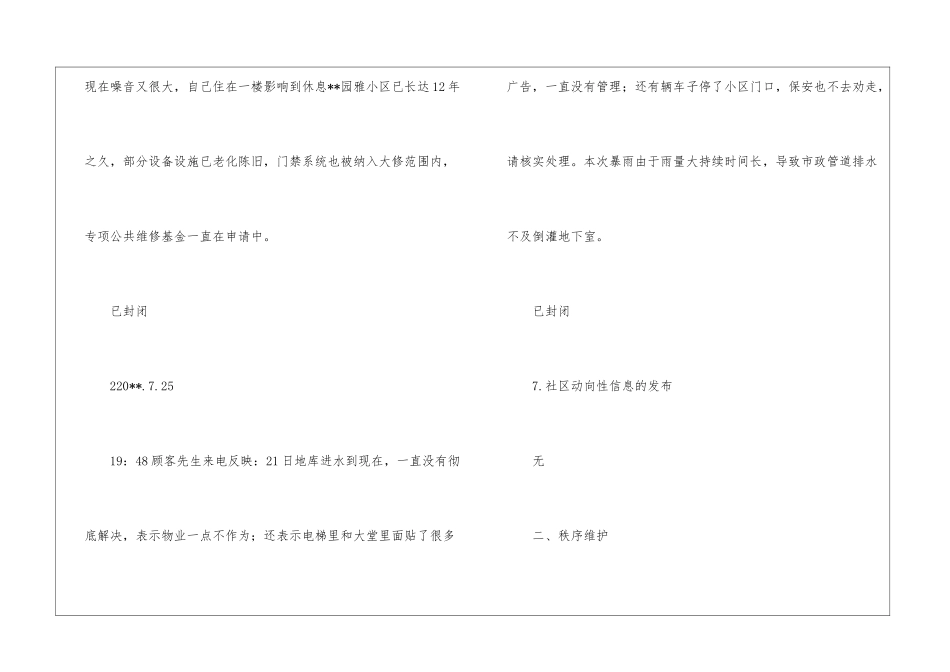园雅物业管理处7月份月度管理工作报告模板_第3页