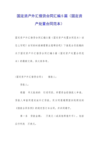 固定资产外汇借贷合同汇编5篇