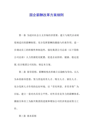 国企薪酬改革方案细则