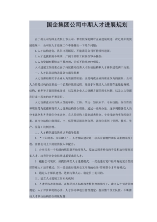 国企集团公司中期人才梯队发展规划