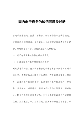 国内电子商务的诚信问题及战略