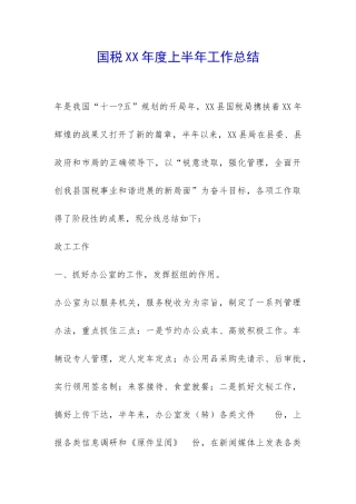 国税XX年度上半年工作总结-