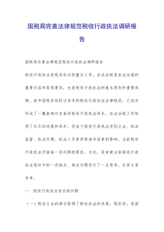 国税局完善规范税收行政执法调研报告-