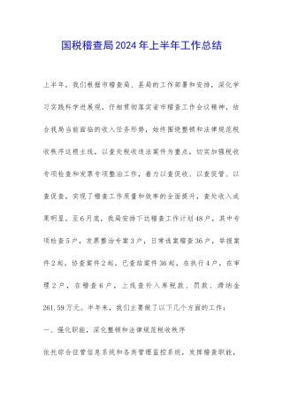 国税稽查局2024年上半年工作总结-