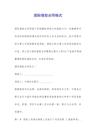 国际借款合同格式-