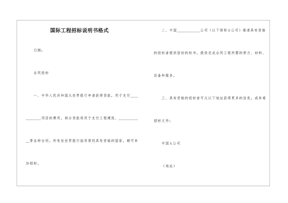 国际工程招标说明书格式_第1页