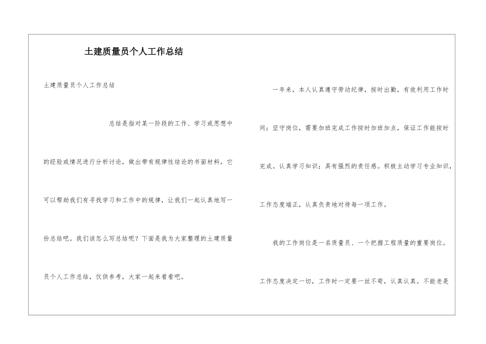 土建质量员个人工作总结_第1页