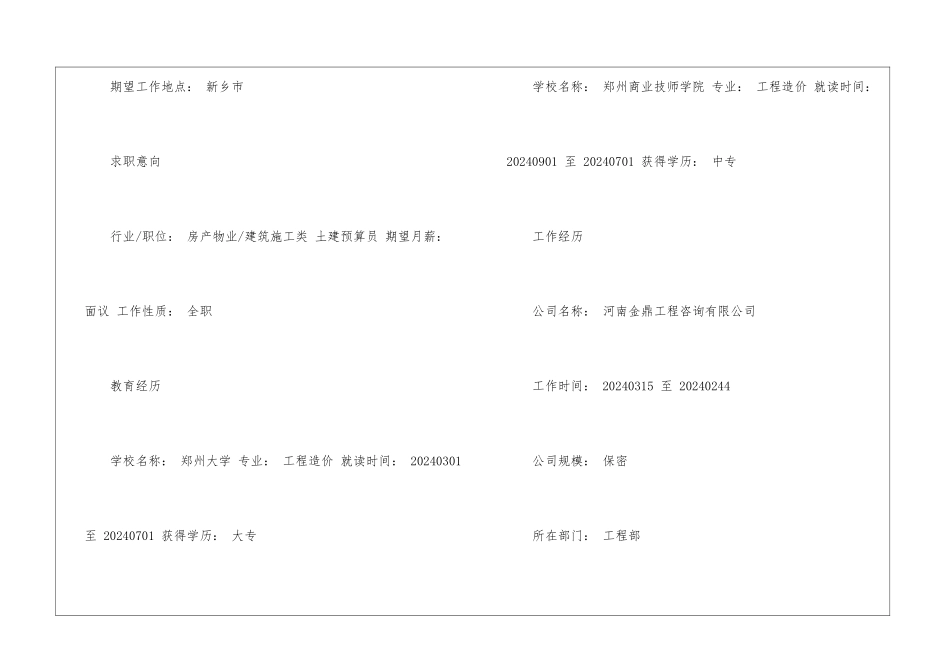 土建预算员电子简历模板_第2页