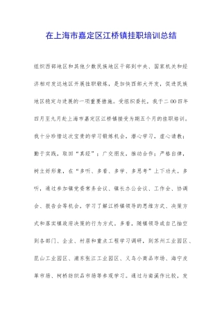 在上海市嘉定区江桥镇挂职培训总结-