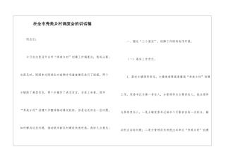 在全市秀美乡村调度会的讲话稿