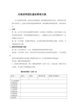 地产公司内部讲师团队建设管理方案