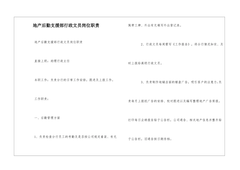 地产后勤支援部行政文员岗位职责--_第1页