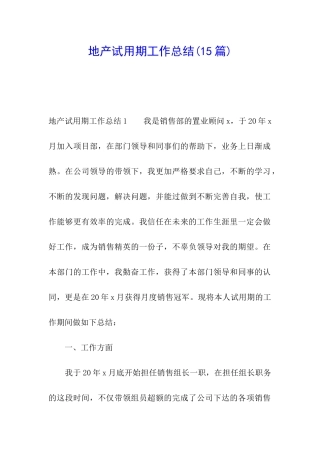地产试用期工作总结
