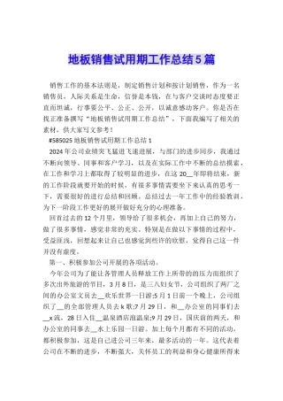 地板销售试用期工作总结5篇
