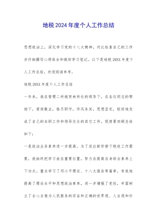 地税2024年度个人工作总结-