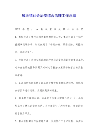 城关镇社会治安综合治理工作总结-