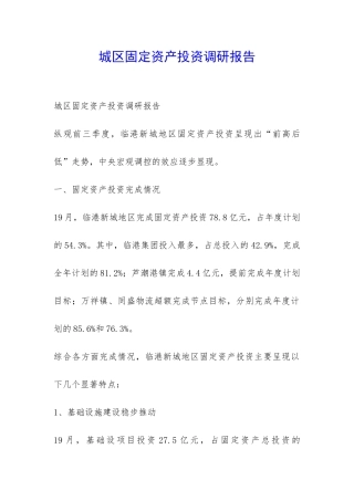 城区固定资产投资调研报告-