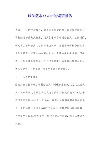 城关区非公人才的调研报告-