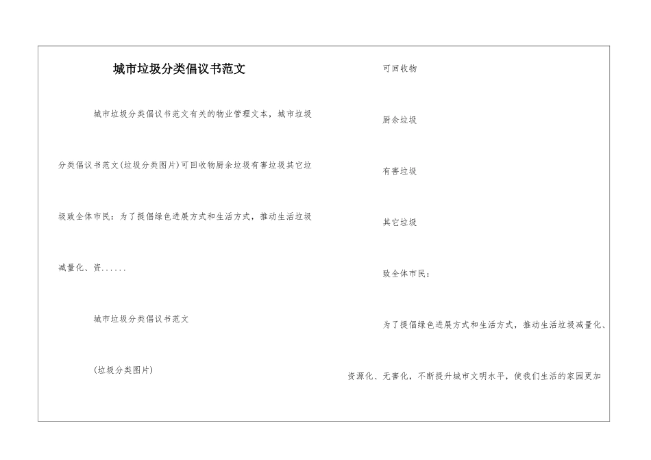 城市垃圾分类倡议书范文--_第1页
