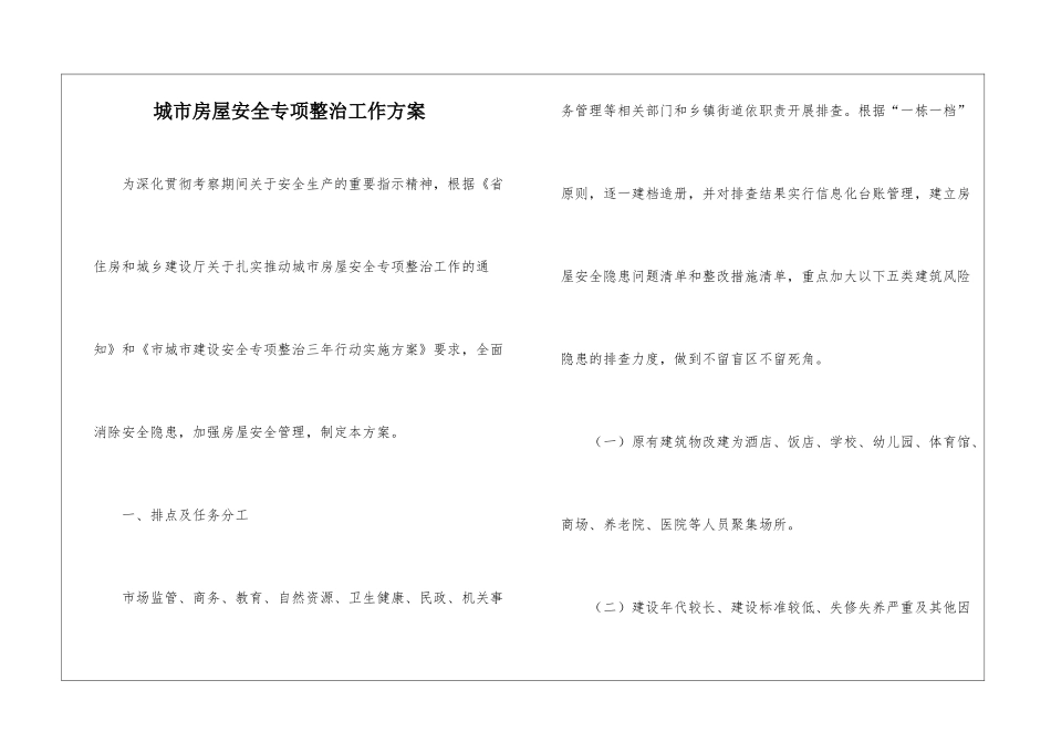 城市房屋安全专项整治工作方案_第1页