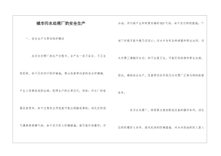 城市污水处理厂的安全生产