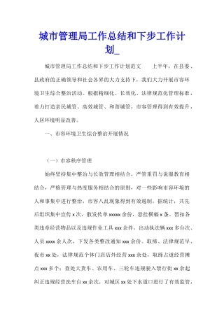 城市管理局工作总结和下步工作计划