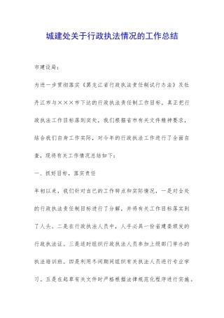 城建处关于行政执法情况的工作总结-
