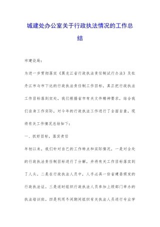 城建处办公室关于行政执法情况的工作总结-