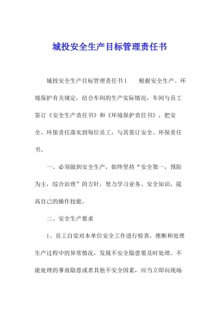 城投安全生产目标管理责任书