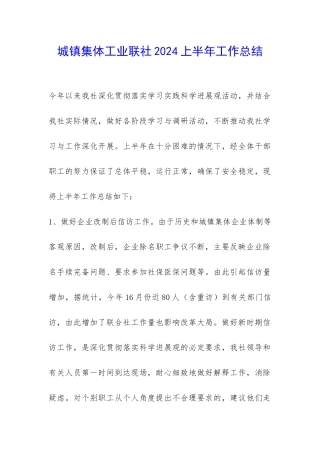 城镇集体工业联社2024上半年工作总结-