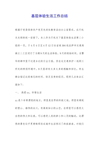 基层体验生活工作总结-