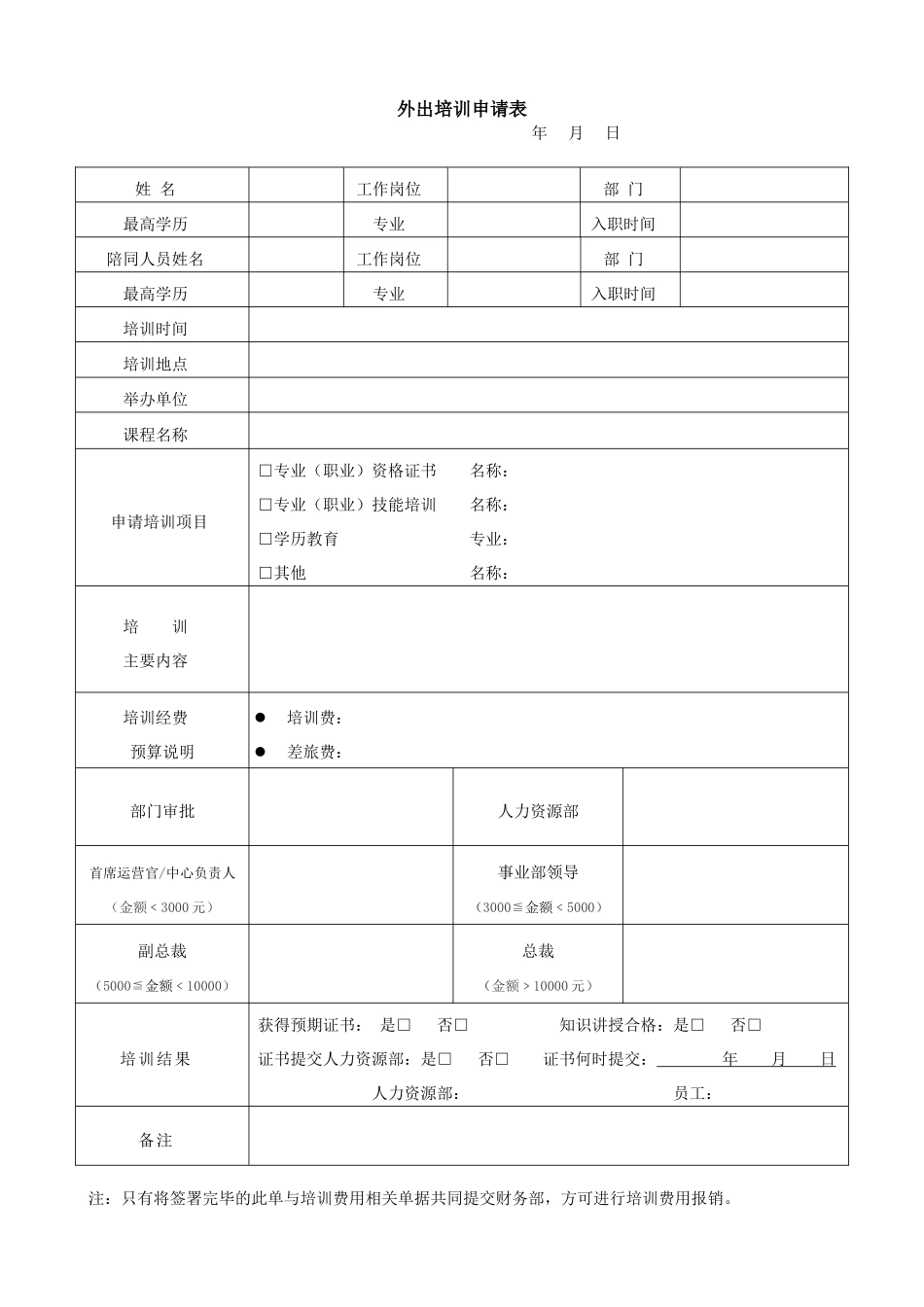 外出培训申请表_第1页