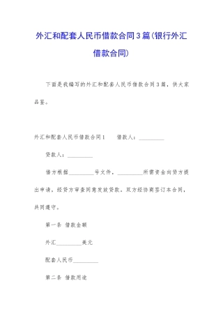 外汇和配套人民币借款合同3篇(银行外汇借款合同)