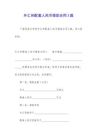 外汇和配套人民币借款合同3篇