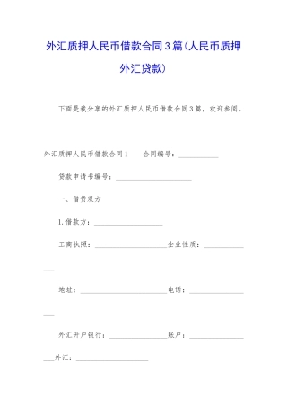 外汇质押人民币借款合同3篇